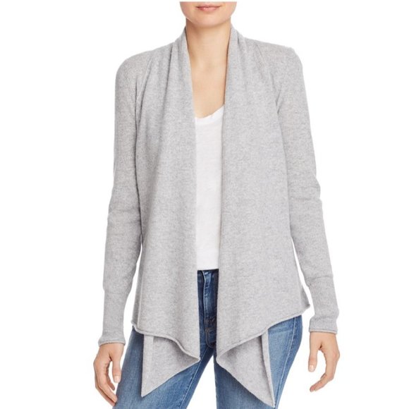 Aqua Sweaters - AQUA 100% Cashmere Draped Open-Front Cardigan in Gray Small